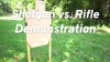 A demonstration showing the damage to a target when fired at with a shotgun vs rifle